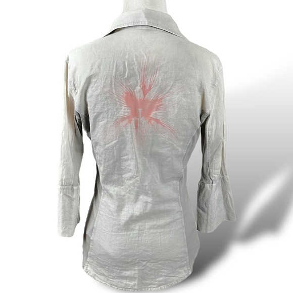 James Perse Slub Side Panel Button Front Shirt Taupe Orchid Floral Subversive S - Picture 1 of 10